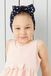 Lacivert Beyaz Puantiyeli El Yapımı Yumuşak Fiyonk Bağlamalı Doğal Pamuklu Penye Bebek Çocuk Kız Bandana BEST OF SERİSİ - 2