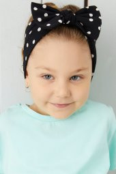 Siyah Beyaz Puantiyeli El Yapımı Yumuşak Fiyonk Bağlamalı Doğal Pamuklu Penye Bebek Çocuk Kız Bandana BEST OF SERİSİ - 2