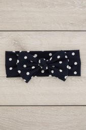 Lacivert Beyaz Puantiyeli El Yapımı Yumuşak Fiyonk Bağlamalı Doğal Pamuklu Penye Bebek Çocuk Kız Bandana BEST OF SERİSİ - 4
