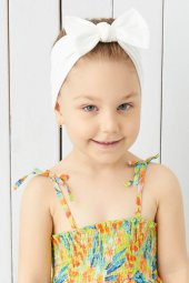 Beyaz El Yapımı Yumuşak Fiyonk Bağlamalı Doğal Pamuklu Penye Bebek Çocuk Kız Bandana BEST OF SERİSİ - 1