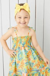 Canlı Sarı El Yapımı Yumuşak Fiyonk Bağlamalı Doğal Pamuklu Penye Bebek Çocuk Kız Bandana BEST OF SERİSİ - 1