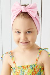 Şeker Pembe El Yapımı Yumuşak Fiyonk Bağlamalı Doğal Pamuklu Penye Bebek Çocuk Kız Bandana BEST OF SERİSİ - 1