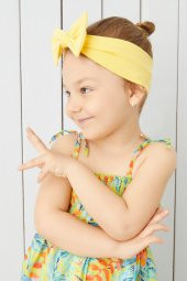Canlı Sarı El Yapımı Yumuşak Fiyonk Bağlamalı Doğal Pamuklu Penye Bebek Çocuk Kız Bandana BEST OF SERİSİ - 2
