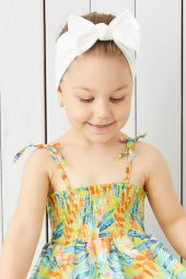 Beyaz El Yapımı Yumuşak Fiyonk Bağlamalı Doğal Pamuklu Penye Bebek Çocuk Kız Bandana BEST OF SERİSİ - 3
