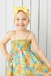Canlı Sarı El Yapımı Yumuşak Fiyonk Bağlamalı Doğal Pamuklu Penye Bebek Çocuk Kız Bandana BEST OF SERİSİ - 3