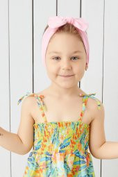 Şeker Pembe El Yapımı Yumuşak Fiyonk Bağlamalı Doğal Pamuklu Penye Bebek Çocuk Kız Bandana BEST OF SERİSİ - 4