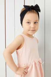 Siyah El Yapımı Yumuşak Fiyonk Bağlamalı Doğal Pamuklu Penye Bebek Çocuk Kız Bandana ELİT SERİ - 5