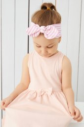 Pembe Beyaz Çizgili El Yapımı Yumuşak Fiyonk Bağlamalı Doğal Pamuklu Penye Bebek Çocuk Kız Bandana BEST OF SERİSİ - 4