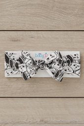 Siyah Beyaz Desenli El Yapımı Yumuşak Fiyonk Bağlamalı Doğal Pamuklu Penye Bebek Çocuk Kız Bandana EFSANE SERİ - 3