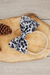 El Yapımı Büyük Fiyonk Doğal Pamuklu Bebek Çocuk Kız Saç bandı Cool Leopar Gri - 1