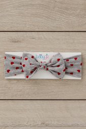 Gri Kırmızı El Yapımı Yumuşak Fiyonk Bağlamalı Doğal Pamuklu Penye Bebek Çocuk Kız Bandana EFSANE SERİ - 3