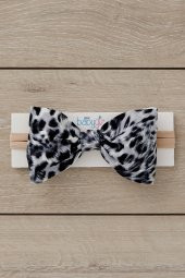El Yapımı Büyük Fiyonk Doğal Pamuklu Bebek Çocuk Kız Saç bandı Cool Leopar Gri - 3