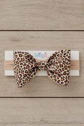 El Yapımı Büyük Fiyonk Doğal Pamuklu Bebek Çocuk Kız Saç bandı Cool Leopar - 5