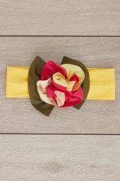 Sarı Çok renkli El Yapımı Yumuşak Eşsiz Aksesuarlı Doğal Pamuklu Penye Bebek Çocuk Kız Bandana  ELMAS SERİ - 2