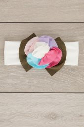 Beyaz Çok renkli El Yapımı Yumuşak Eşsiz Aksesuarlı Doğal Pamuklu Penye Bebek Çocuk Kız Bandana  ELMAS SERİ - 2