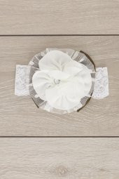 Beyaz El Yapımı Yumuşak Eşsiz Aksesuarlı Doğal Pamuklu Penye Bebek Çocuk Kız Bandana  ELMAS SERİ - 3