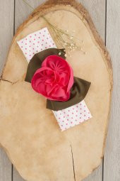 Beyaz Fuşya El Yapımı Yumuşak Eşsiz Aksesuarlı Doğal Pamuklu Penye Bebek Çocuk Kız Bandana  ELMAS SERİ - 1