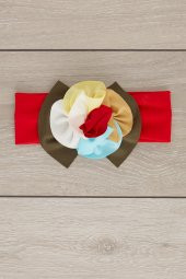 Kırmızı Çok renkli El Yapımı Yumuşak Eşsiz Aksesuarlı Doğal Pamuklu Penye Bebek Çocuk Kız Bandana  ELMAS SERİ - 2