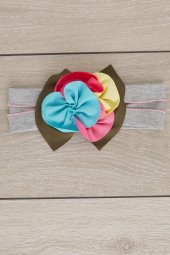 Gri Çok renkli El Yapımı Yumuşak Eşsiz Aksesuarlı Doğal Pamuklu Penye Bebek Çocuk Kız Bandana  ELMAS SERİ - 3