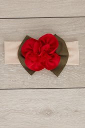 Sütlü Kahve Kırmızı El Yapımı Yumuşak Eşsiz Aksesuarlı Doğal Pamuklu Penye Bebek Çocuk Kız Bandana  ELMAS SERİ - 2
