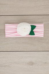 Pembe Beyaz El Yapımı Yumuşak Eşsiz Aksesuarlı Doğal Pamuklu Penye Bebek Çocuk Kız Bandana GÜL SERİSİ - 2