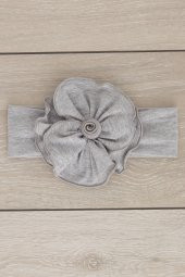 Gri El Yapımı Yumuşak Eşsiz Aksesuarlı Doğal Pamuklu Penye Bebek Çocuk Kız Bandana BAHAR SERİSİ - 2
