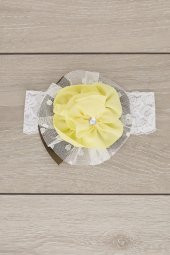Beyaz Sarı El Yapımı Yumuşak Eşsiz Aksesuarlı Doğal Pamuklu Penye Bebek Çocuk Kız Bandana  ELMAS SERİ - 3