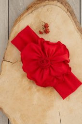 Kırmızı El Yapımı Yumuşak Eşsiz Aksesuarlı Doğal Pamuklu Penye Bebek Çocuk Kız Bandana BAHAR SERİSİ - 1