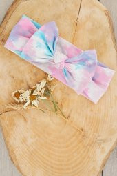Batik Aqua El Yapımı Yumuşak Fiyonk Bağlamalı Doğal Pamuklu Penye Bebek Çocuk Kız Bandana GÖKKUŞAĞI SERİSİ - 1