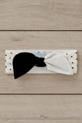 Siyah Beyaz El Yapımı Yumuşak Tavşan Kulak Doğal Pamuklu Penye Bebek Çocuk Kız Yeni Stil Bandana - 3