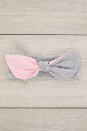 Gri Pembe El Yapımı Yumuşak Tavşan Kulak Doğal Pamuklu Penye Bebek Çocuk Kız Yeni Stil Bandana - 2