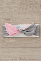 Gri Pembe El Yapımı Yumuşak Tavşan Kulak Doğal Pamuklu Penye Bebek Çocuk Kız Yeni Stil Bandana - 3