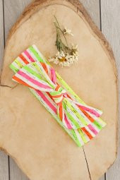 Neon Çok renkli Tavşan kulak El Yapımı Yumuşak Fiyonk Bağlamalı Doğal Pamuklu Penye Bebek Çocuk Kız Bandana GÖKKUŞAĞI SERİSİ - 1