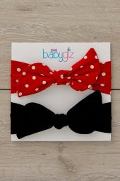 El Yapımı Yumuşak Tavşan Kulak Doğal Pamuklu Penye 2'li Bebek Çocuk Kız Bandana siyah kırmızı - 3