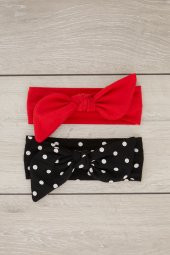 El Yapımı Yumuşak Tavşan Kulak Doğal Pamuklu Penye 2'li Bebek Çocuk Kız Bandana Siyah Kırmızı - 2