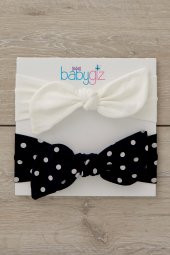 El Yapımı Yumuşak Tavşan Kulak Doğal Pamuklu Penye 2'li Bebek Çocuk Kız Bandana Siyah Beyaz - 3