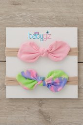 El Yapımı Yumuşak stil ince bağlamalı Doğal Pamuklu Penye 2'li Bebek Çocuk Kız Bandana Batik Pembe - 1