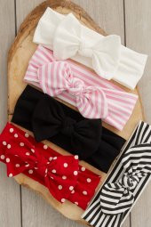 El Yapımı Ultra Yumuşak Fiyonk Bağlamalı %100 Doğal Pamuklu çift katlı Penye BEŞİ BİR ARADA Bebek ve Çocuk Kız Bandana Saç Bandı Seti - 5 ayrı desen ve renk - 1