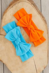 El Yapımı Yumuşak Doğal Pamuklu Penye 2'li Bebek Çocuk Kız Bandana Turuncu Mavi - 1