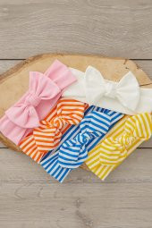 El Yapımı Ultra Yumuşak Fiyonk Bağlamalı %100 Doğal Pamuklu çift katlı Penye BEŞİ BİR ARADA Bebek ve Çocuk Kız Bandana Saç Bandı Seti - 5 ayrı desen ve renk - 2