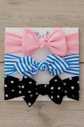 El Yapımı Yumuşak Fiyonk Bağlamalı Doğal %100 Pamuklu Penye 3'lü Bebek Çocuk Kız Bandana Seti - 3