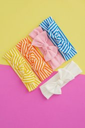 El Yapımı Ultra Yumuşak Fiyonk Bağlamalı %100 Doğal Pamuklu çift katlı Penye BEŞİ BİR ARADA Bebek ve Çocuk Kız Bandana Saç Bandı Seti - 5 ayrı desen ve renk - 6