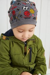 Erkek Çocuk Füme Spor Desenli Şapka Bere yumuşak çift katlı %100 doğal pamuklu penye - 2