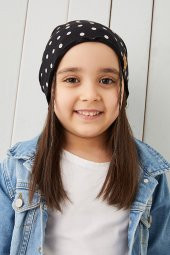 Siyah Beyaz Puantiye Kız Çocuk Bebek Şapka Bere yumuşak %100 pamuklu penye TREND SERİ - 3