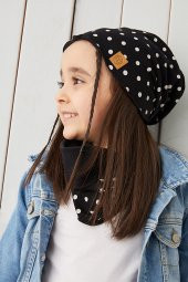 Siyah Beyaz Puantiye Kız Çocuk Bebek Şapka Bere yumuşak %100 pamuklu penye TREND SERİ - 4