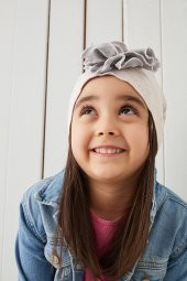 Pudra Çiçekli Çocuk Bebek Şapka Bere yumuşak %100 pamuklu penye - 4