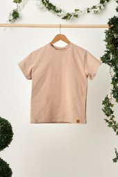Açık Kahve Kız Çocuk Kısa Kollu Bisiklet Yaka Terletmez, Yumuşak Rahat %100 Pamuklu Penye T-Shirt - 1