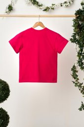 Fuşya Kız Çocuk Kısa Kollu Bisiklet Yaka Terletmez, Yumuşak Rahat %100 Pamuklu Penye T-Shirt - 2
