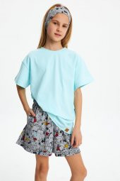 Bebe Mavi Kız Çocuk Kısa Kollu Bisiklet Yaka Terletmez, Yumuşak Rahat %100 Pamuklu Penye T-Shirt - 6