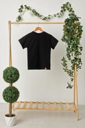 Siyah Kız Çocuk Kısa Kollu Bisiklet Yaka Terletmez, Yumuşak Rahat %100 Pamuklu Penye T-Shirt - 4